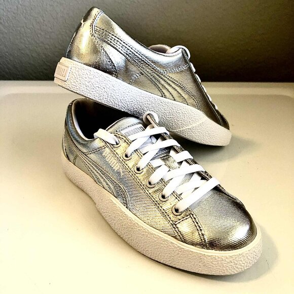 PUMA Love Metallic Silver Lace-up Platform Sneakers 6 NWT - Picture 2 of 7